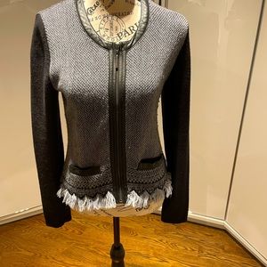 Nanette Lepore zip down cropped merino wool sweater, size Medium